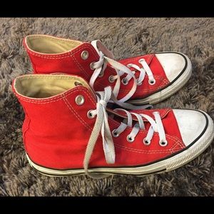 Red Converse high tops in great condition.